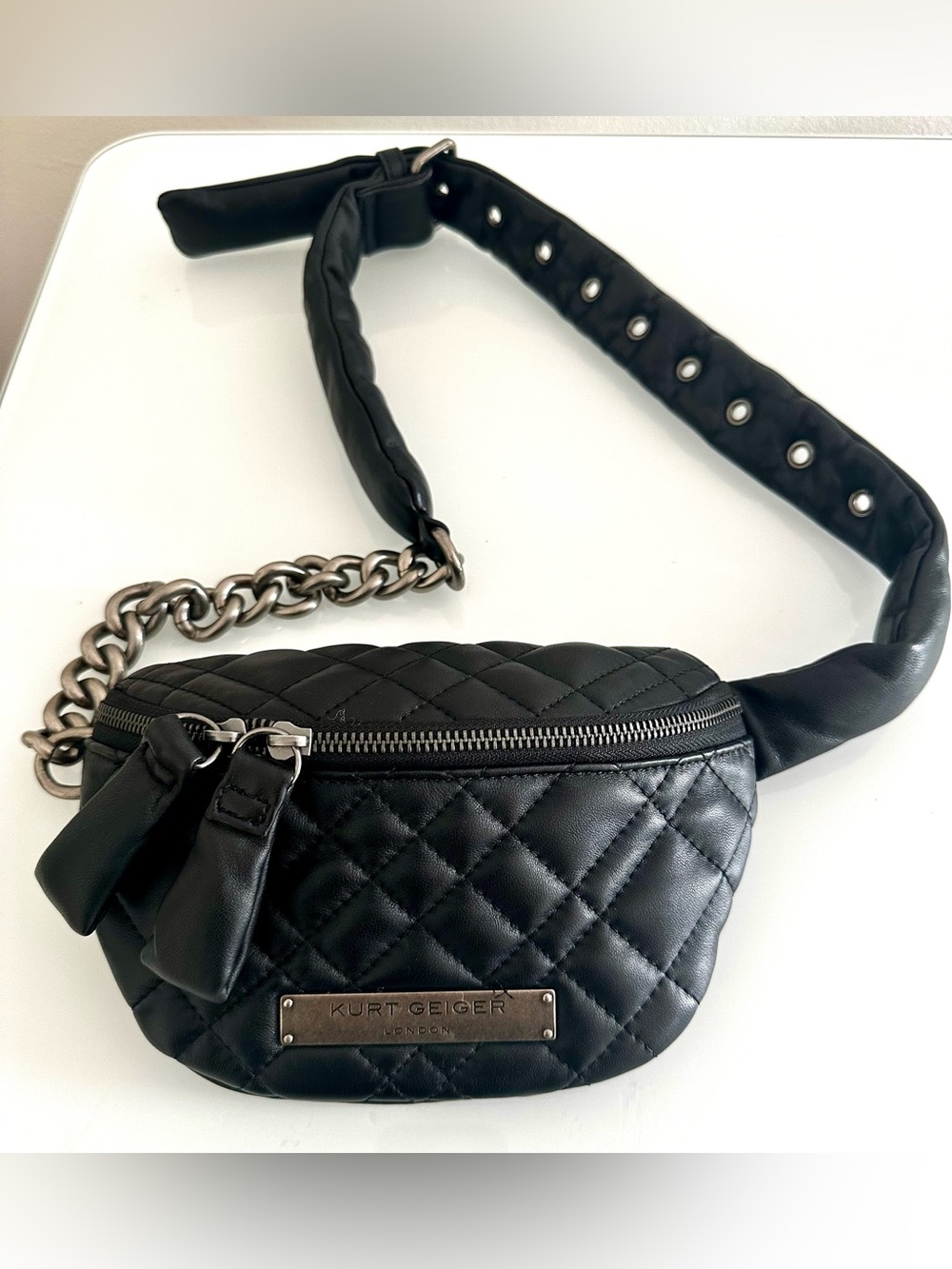 Kurt Geiger London Small Brixton Black Quilted Leather Mini Belt Bag